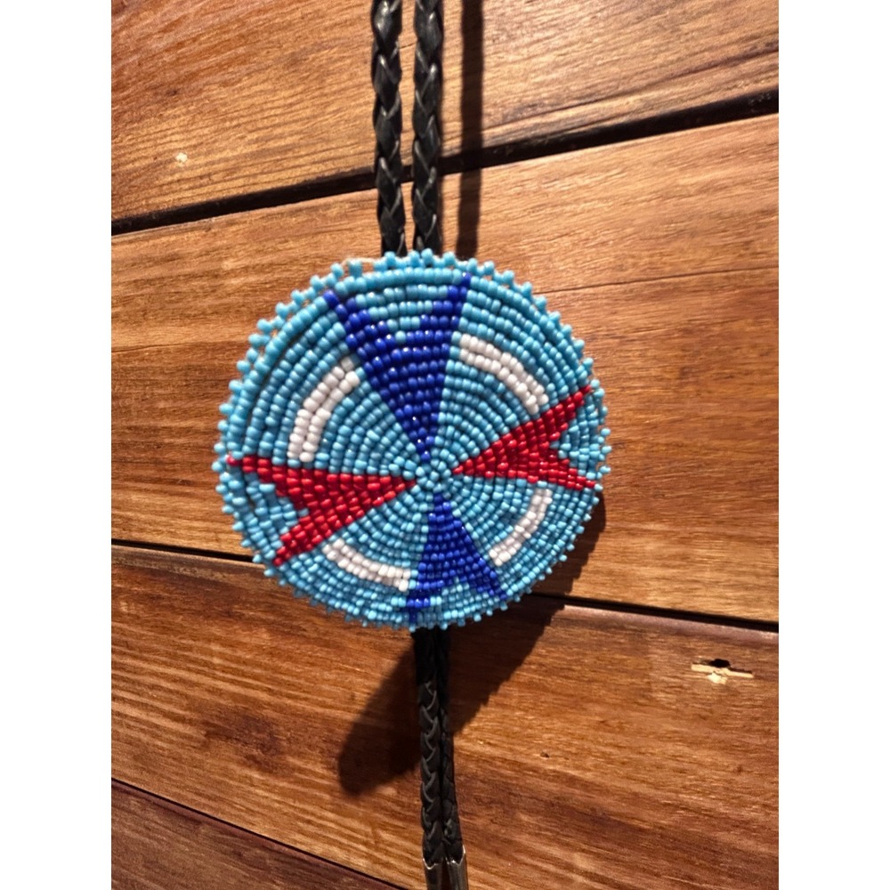 Native American Beaded Bolo Tie Medallion-Adjustable back